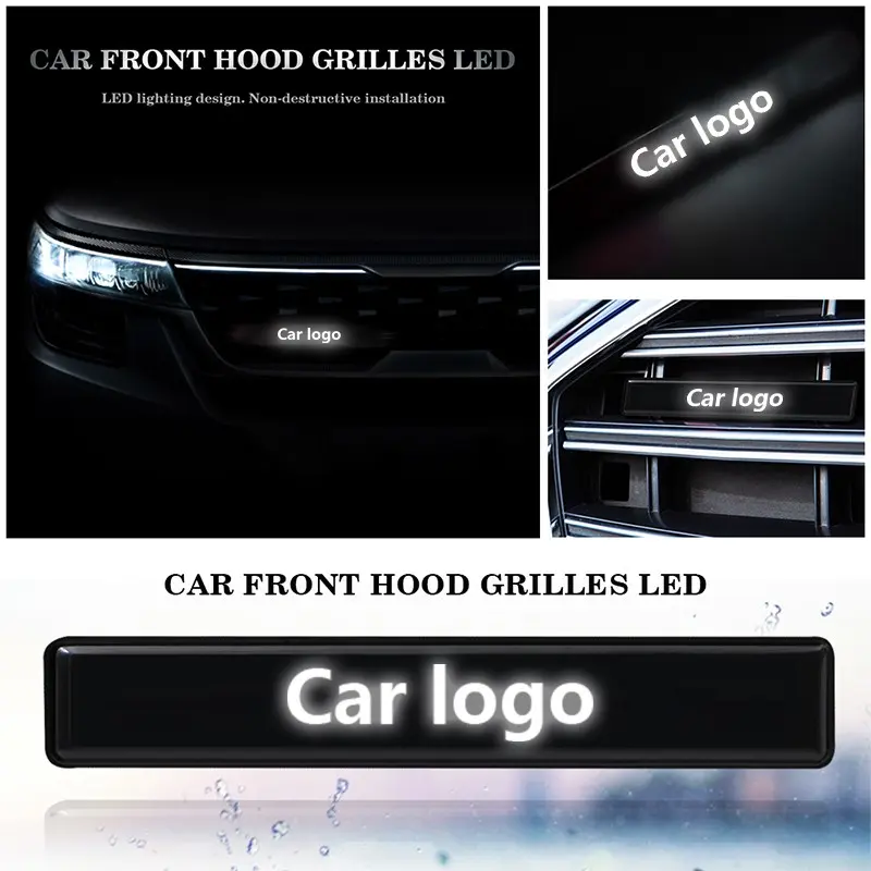 Car Hood Grille Emblem Light with LED Grid Decoration, Front Grill Car Logo Lamp, Automotive Accessories, Enhance Vehicle Style