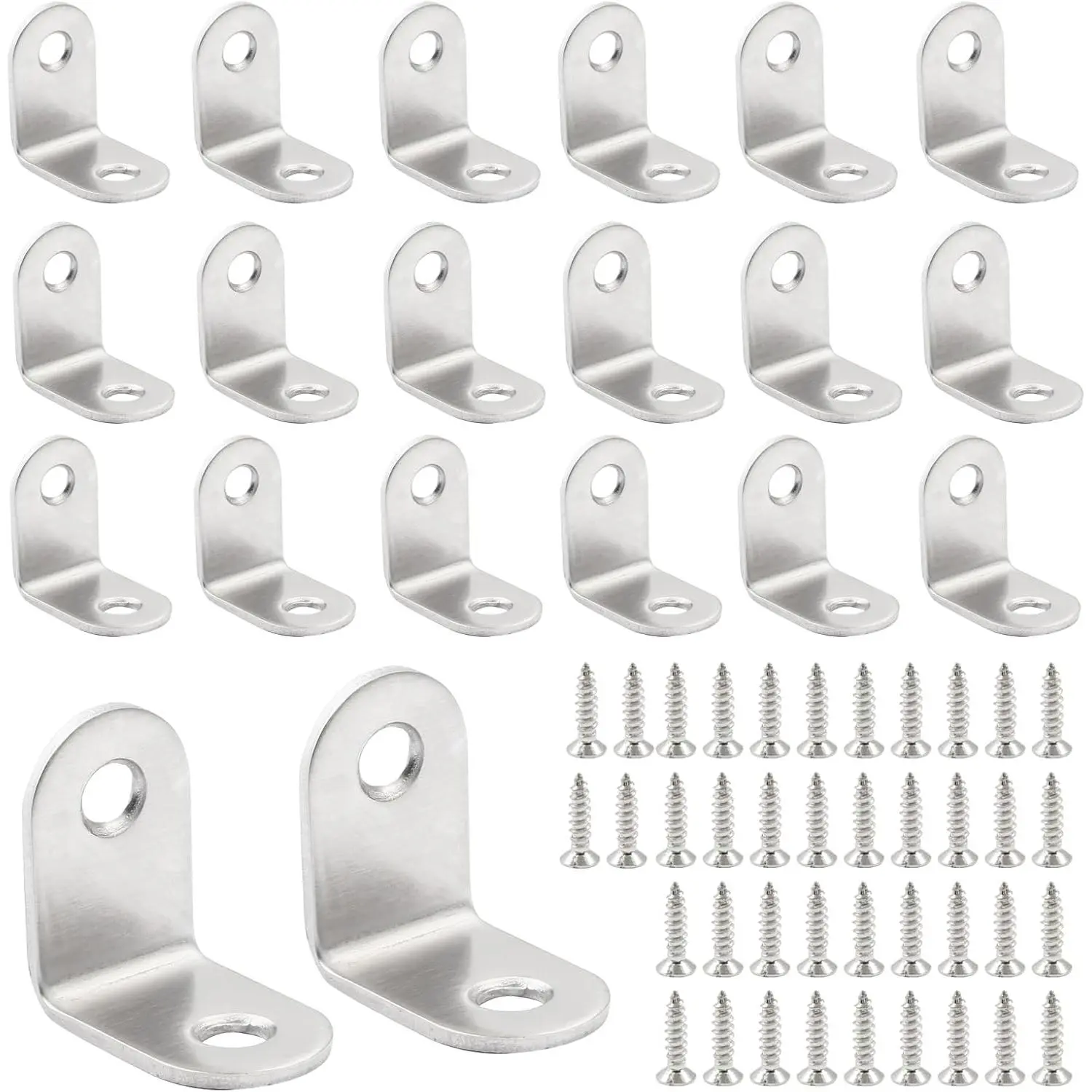 20 count L Brackets Corner Brace,  1 x 1 Inch L Stainless Steel Corner Bracket, Small Right Angle Bracket for  Furniture Chair Drawer Cabinet with Screws