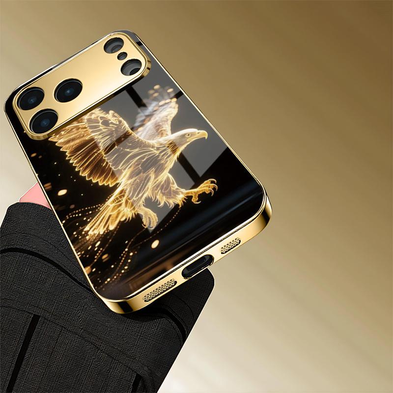 Mobile phone case: Fashionable golden eagle pattern mobile phone case, anti-fall hard case, fashionable electroplated glass.Suitable for iPhone and Samsung iPhone 17 16 15 14 13 12 11 Pro Max and Samsung Galaxy S20 S21 S22 S23 S24 S25 S26 Plus Ultra FE