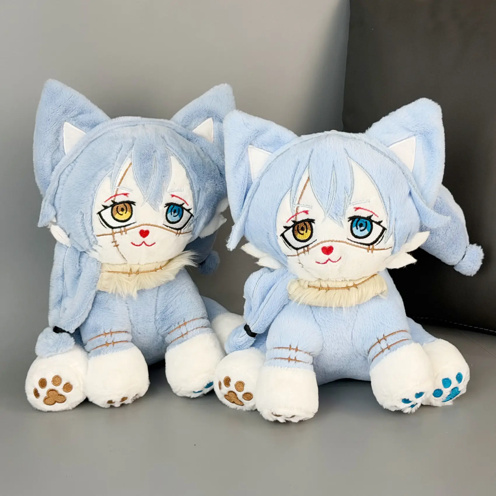 2026 New Heterochromatic Blue Cat Plush Doll, Stitched Patchwork Kitty Stuffed Animal, Soft Fluffy Weird Cute Creature Toy For Desk Decor & Teen Collectible Gift