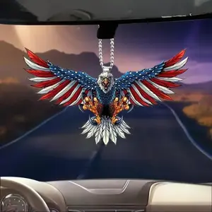 2PCS 250th Anniversary Patriotic Eagle Flag Car Mirror Hanger – American Flag Rearview Mirror Pendant Charm, Classic USA Style Auto Interior Ornament for Cars, Trucks & SUVs