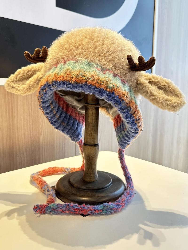 Christmas Reindeer Antler Hat, Knitted Warm Winter Hat with Ear Protection, Windproof and Cozy, Adjustable Size Fits Kids to Adults, Multi-use Design – Can Also Be Used as a Handbag