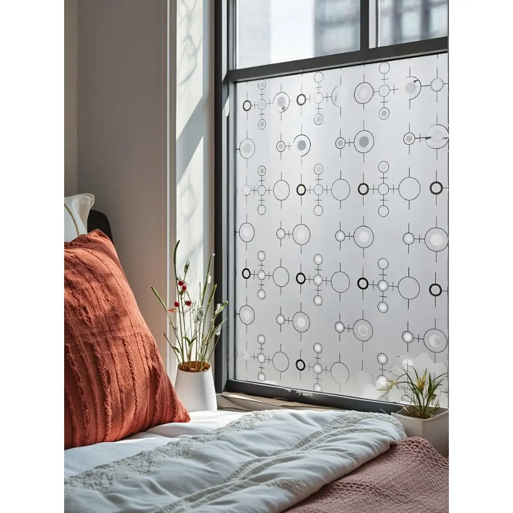 Black & White Circle Pattern Self-Adhesive PVC Glass Window Film, Light Frosted Decorative Window Decal, Filters Strong Sun Glare and Blurs Outdoor Views for Home Use
