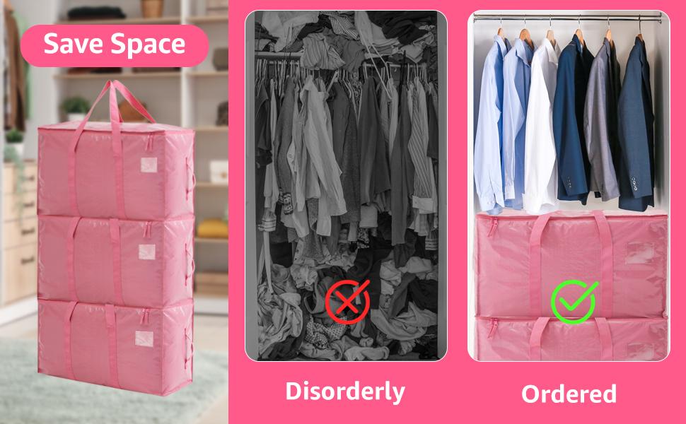 Moving Bags Heavy Duty Extra Large, Moving Boxes, Moving Supplies Essentials,Storage Bins with Lids, Plastic Packing Totes, Storage Bags for Clothes with Handles & Zippers(Pink, 8 Pack)