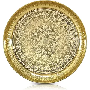 6 Inch Traditional Handcrafted Brass Pooja Thali Puja Plate, Decorative Plate for Temple Worship, Home Office Decoration, Ideal for Wedding Return Gift