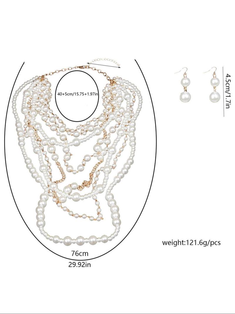 Exaggerated Multi-layer Faux Pearl Decorated Necklace & Dangle Earrings, Elegant Jewelry Set for Party, Daily Decor, Trendy All-match & Exquisite Jewelry for Birthday Gift