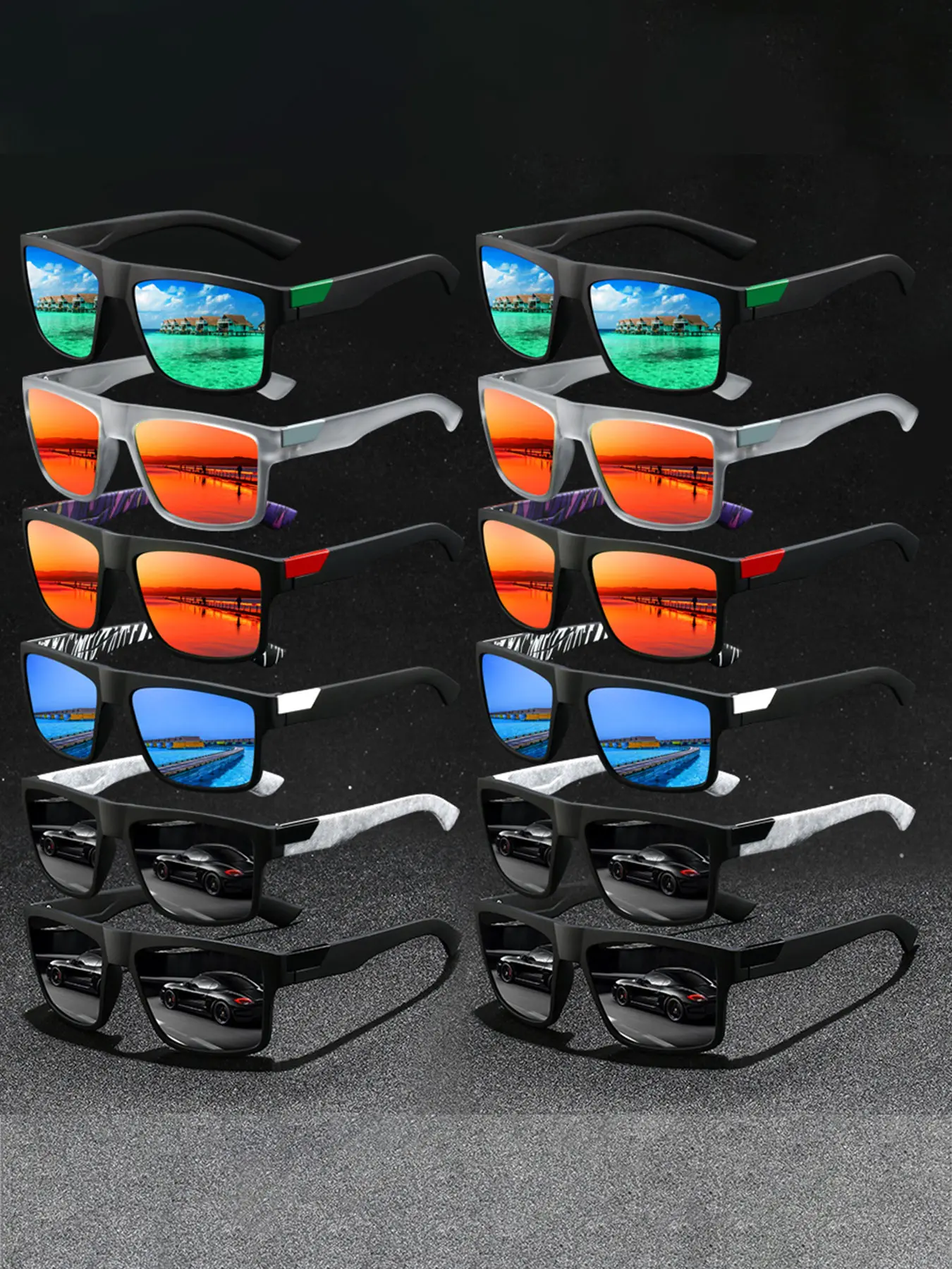 12 pairs of the latest fashionable retro striped square glasses, neutral design, equipped with elastic anti slip rubber nose pads, comfortable to wear, suitable for outdoor activities, daily commuting driving, etc.