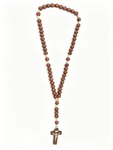 Rose Carved Wooden Catholic Cross Prayer Beads, Religious Jewelry Accessory, Elegant Design, Perfect Gift for Faithful Believers