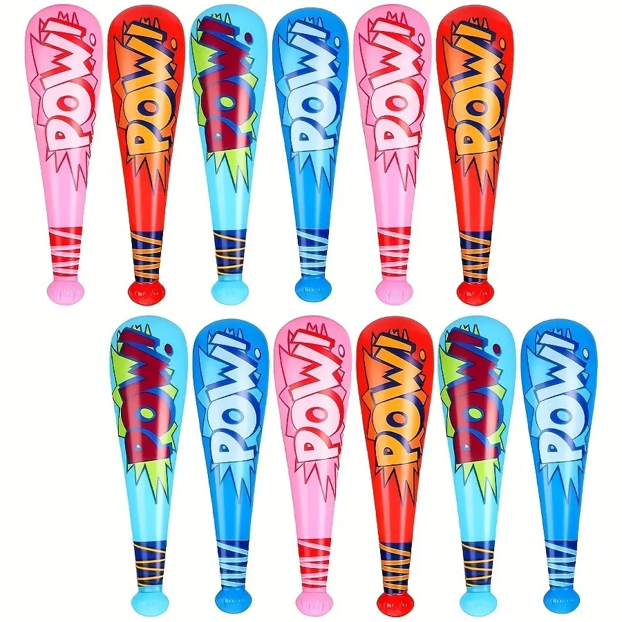 12-Piece Cartoon Inflatable Baseball Bat Set, Kids Party Gift, Pool Beach Toy, Birthday Decoration, Easter Basket Filler