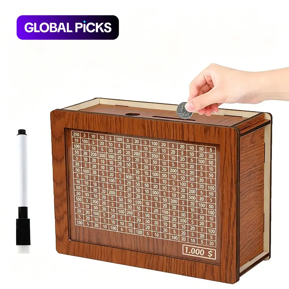 Wooden Cash Saving Box, Piggy Bank, Money Storage Box, 1/20-Piece Savings Challenge Money Organizer Box, Gift for Friends #GLOBAL PICKS