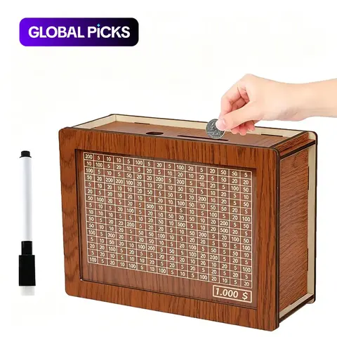 Wooden Cash Saving Box, Piggy Bank, Money Storage Box, 1/20-Piece Savings Challenge Money Organizer Box, Piggybank, Gift for Friends #GLOBAL PICKS