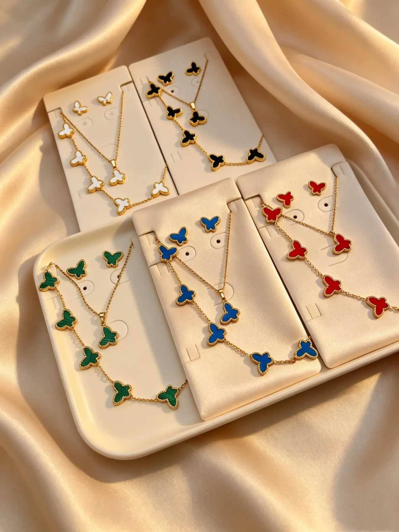 French Luxury Stainless Steel Butterfly Set, Multicolor Enamel Small Butterfly Pendant Earrings Necklace Trio, Hypoallergenic Jewelry Gift, Butterflies Set, Fashion Jewelry Set
