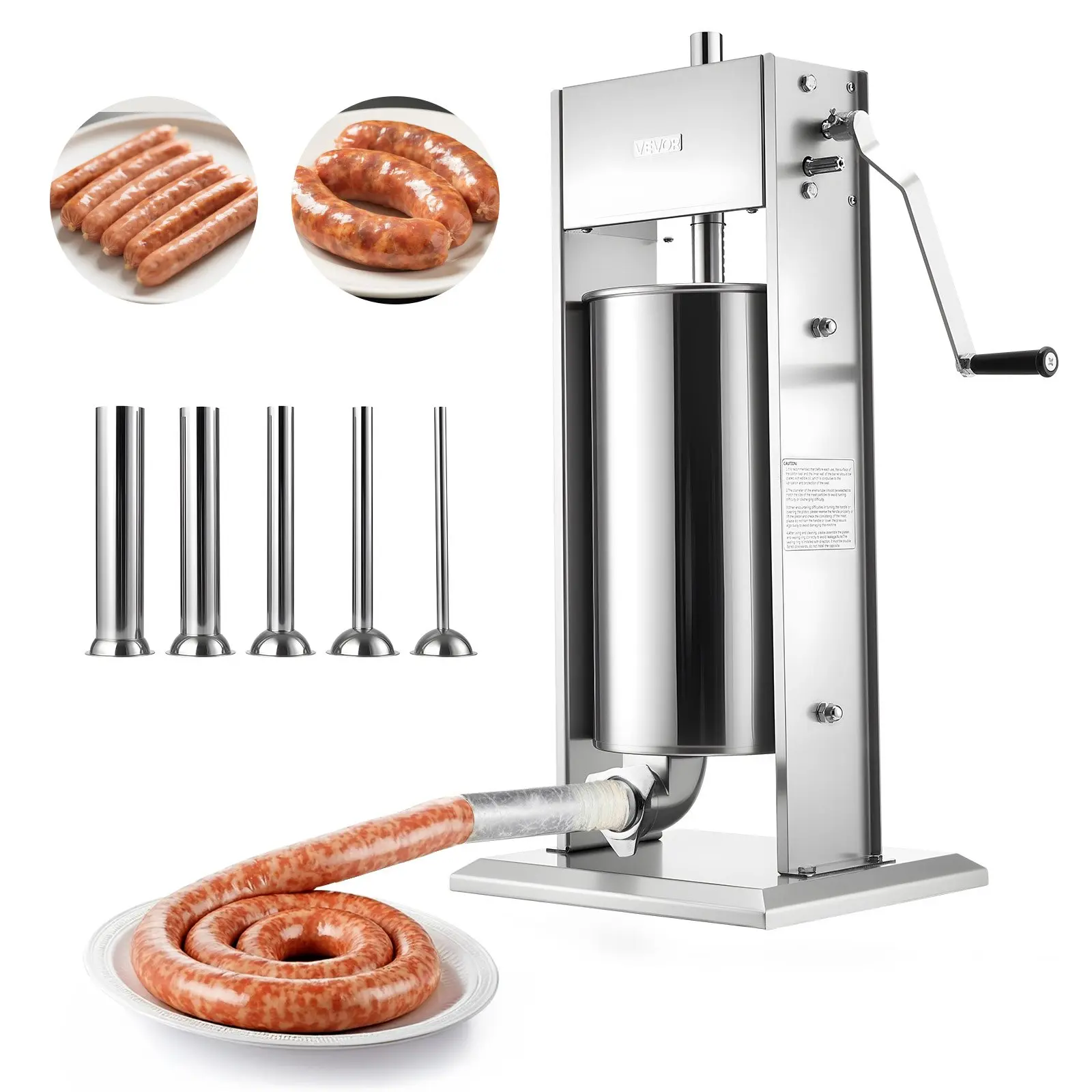 VEVOR Manual Sausage Stuffer, 33 LBS/ 15 L Vertical Meat Stuffer, Heavy Duty Sausage Casing Meat Stuffing Machine, Dual-Speed Stainless Steel Filler with 5 Filling Tubes, for Commercial and Home Use