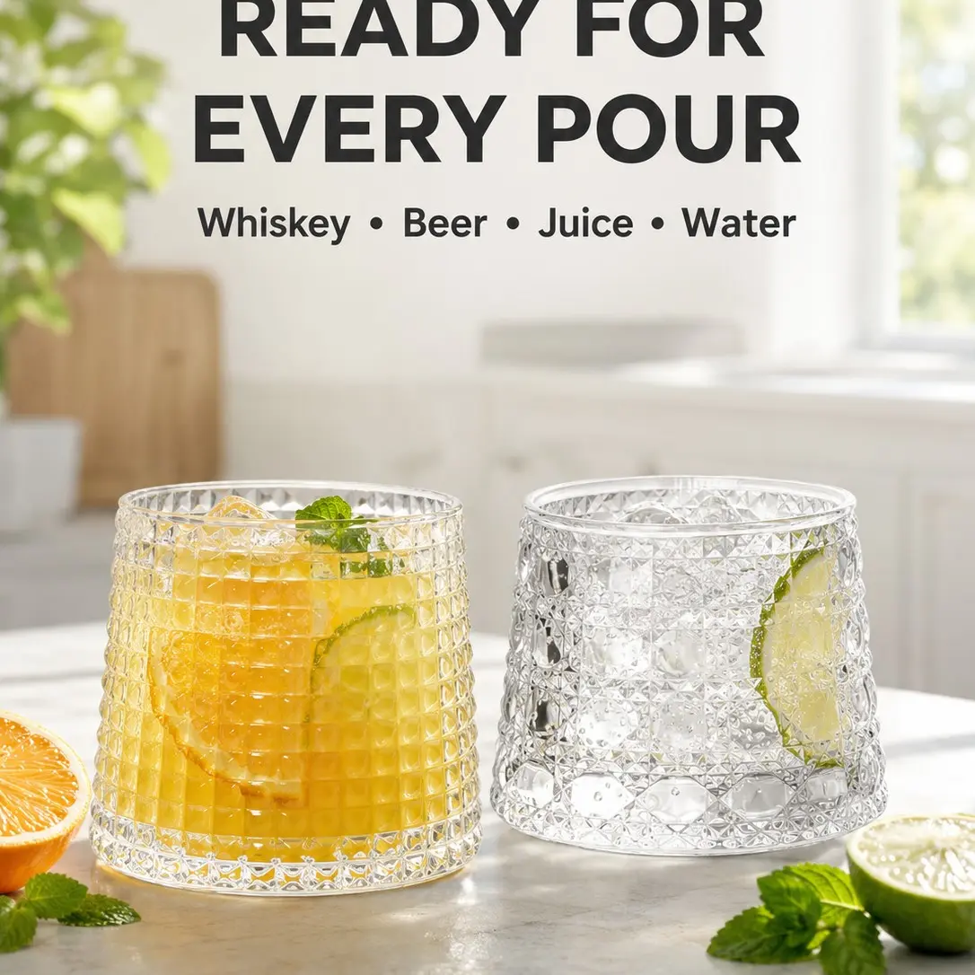 Creative Glass Water Cup, Whiskey Cocktail Glass, Home Use, Summer Heat Resistant, High Aesthetic Relief Fruit Drink Beer Cup