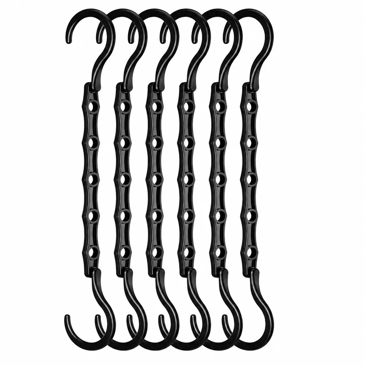 Six-Piece Space-Saving Closet Organizer Set with Heavy-Duty Black Hangers for Efficient Garment Storage, Ideal for Small Spaces, Dorm Rooms, Apartments, and Home Organization—Durable, Stackable, and Easy-to-Use Clothing Hanger System