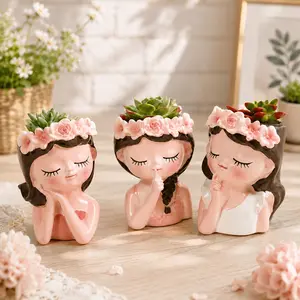 3-Pack Creative Hand-Painted Fairy Plastic Flower Pots, Succulent Planters for Indoor Outdoor Garden Balcony, Micro Landscape Planter