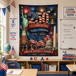 1776-2026 Patriotic Wall Tapestry, American Liberty Bell Statue of Liberty Print, Red White Blue Home Decor Wall Hanging for July 4th Holiday Room Decor