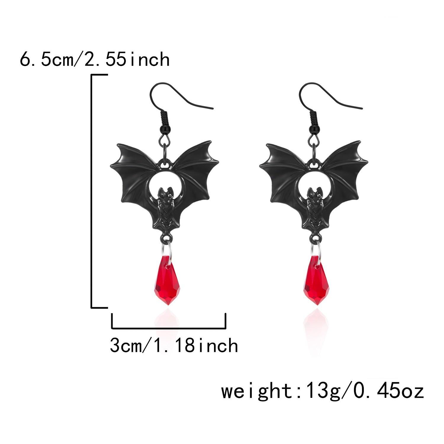 Halloween Bat Blood Drop Earrings – Exaggerated Gothic Bat Earrings, Retro Style for Halloween