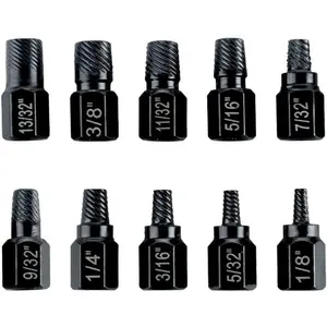 Set of 10 Thread Extractors for Industrial Use,Deal with Damaged Bolts And Hex Screws - Alloy Steel Damage Removal Tool Kit