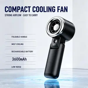 TADEKERU Mist Cooling Mini Fan Portable Handheld Turbo Fan Ice-Cooling 3600mAh Battery Operated 6 Hours 100 Gear Speed Foldable for Summer Travel Vacation Essentials Outdoor Activities Beach Indoor Use Office Desk Usage