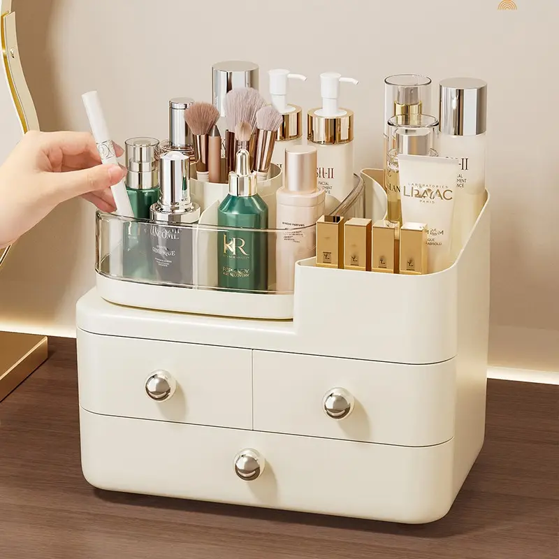 Vanity Cosmetic Storage Box with Multi‑Compartment, Desktop Makeup Organizer Drawer Type for Skincare Products Lipsticks Brushes Bedroom Dresser Counter