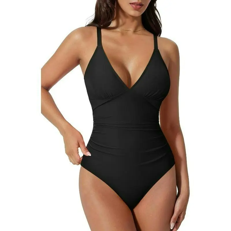 SUUKSESS Women Tummy Control One Piece Swimsuit Sexy V Neck Push Up Bathing Suit