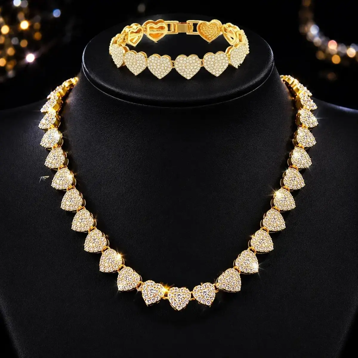 Women's Minimalist 2-Piece Plated Metal Matching Jewelry Set - Female Heart Shape Neck+Bracelet, Dainty Gold or Silver Costume Accessories for Daily Wear