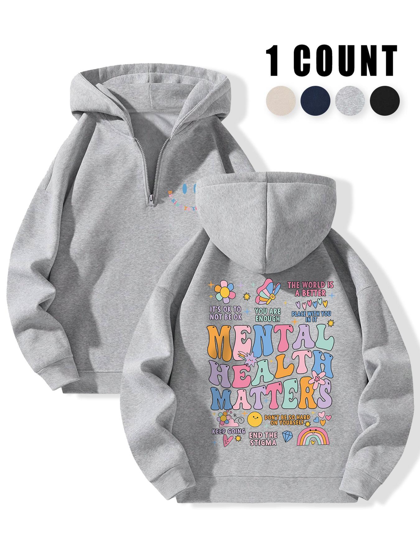 Women's Letter Print Half Zip Up Drop Shoulder Hoodie, Fashion Casual Hooded Sweatshirt for Daily Holiday Outdoor Wear, Women Clothing for Fall & Winter, Casual Pullover Hoodie