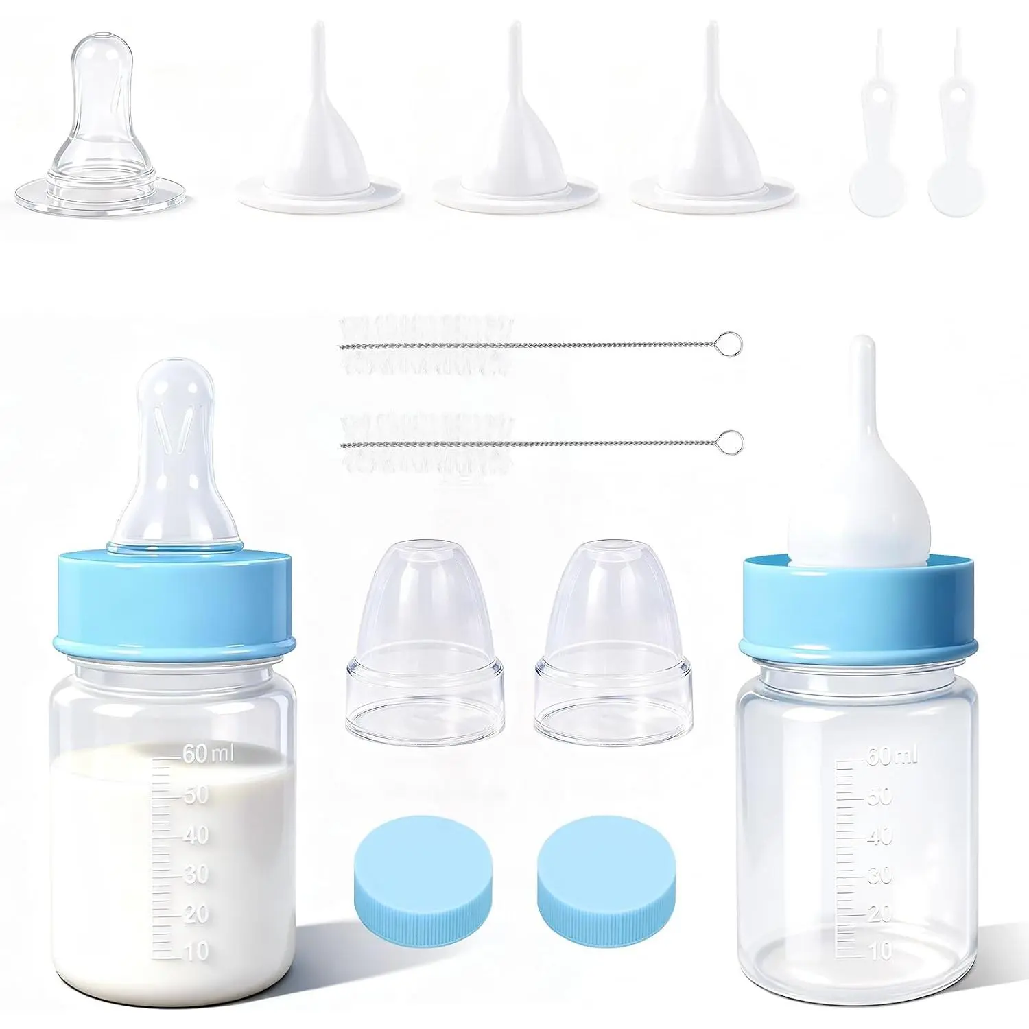 Kitten Bottle Feeding Kit, Graduated  Feeding Bottles for  Kitten Puppy Hamster  with Two Kinds of Replaceable Nipples Feeder (Clear, 2 oz)