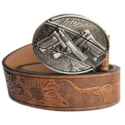 Men's Western Bohemian Style PU Leather Belt, Perfect Gift for Boyfriend, Husband and Father, Vintage Casual Fashion Accessory for Daily Wear
