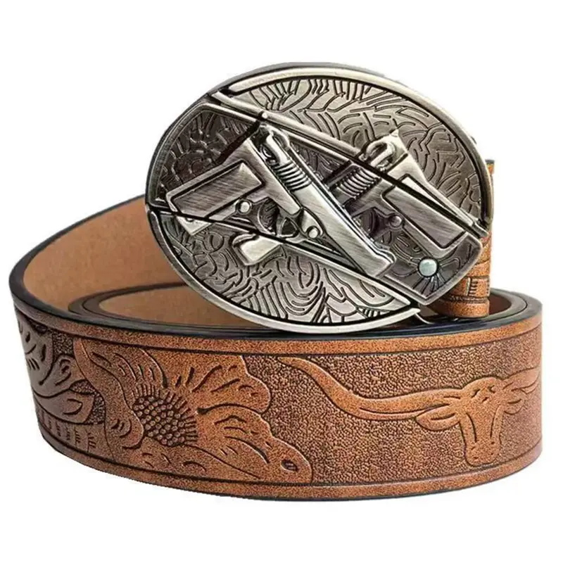 Men's Western Bohemian Style PU Leather Belt, Perfect Gift for Boyfriend, Husband and Father, Vintage Casual Fashion Accessory for Daily Wear