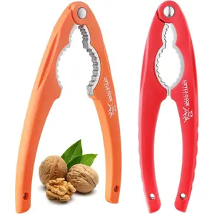 2PCS NutCracker, Little Cook Stainless Steel Nut Crackers for All Nuts, Nutcracker Tool for Walnet, Chestnut, Chestnut, Crab, Lobster and More, Ergonomic Plastic Handle (Bull Pattern, Orange + Red)