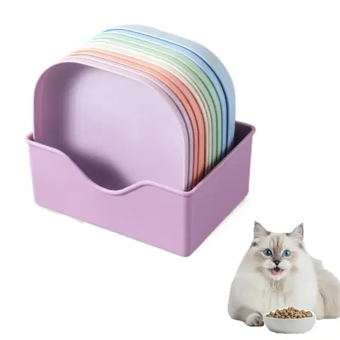 10-Piece Compact Non-Slip Plastic Cat Bowl Set with Stand Tray, Durable Pet Food and Water Bowls for Kitties and Small Dogs, Random Colors, Animal Feeding Supply