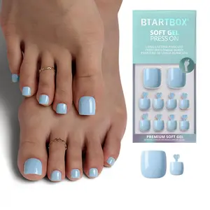 Press On Toenails - Soft Landing, Easy-to-Apply Light Blue Short Square Toe Press Ons with Glue and Adhesive Tabs in 15 Sizes - 30 Toenails All-in-One Kit