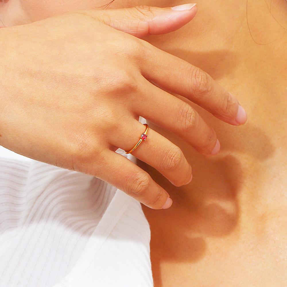 Birthstone Rings for Women Non Tarnish Golden Stackable Rings Dainty Round CZ Pinky Plain Band Ring Personalized Jewelry Gift for Birthday Size 6-9