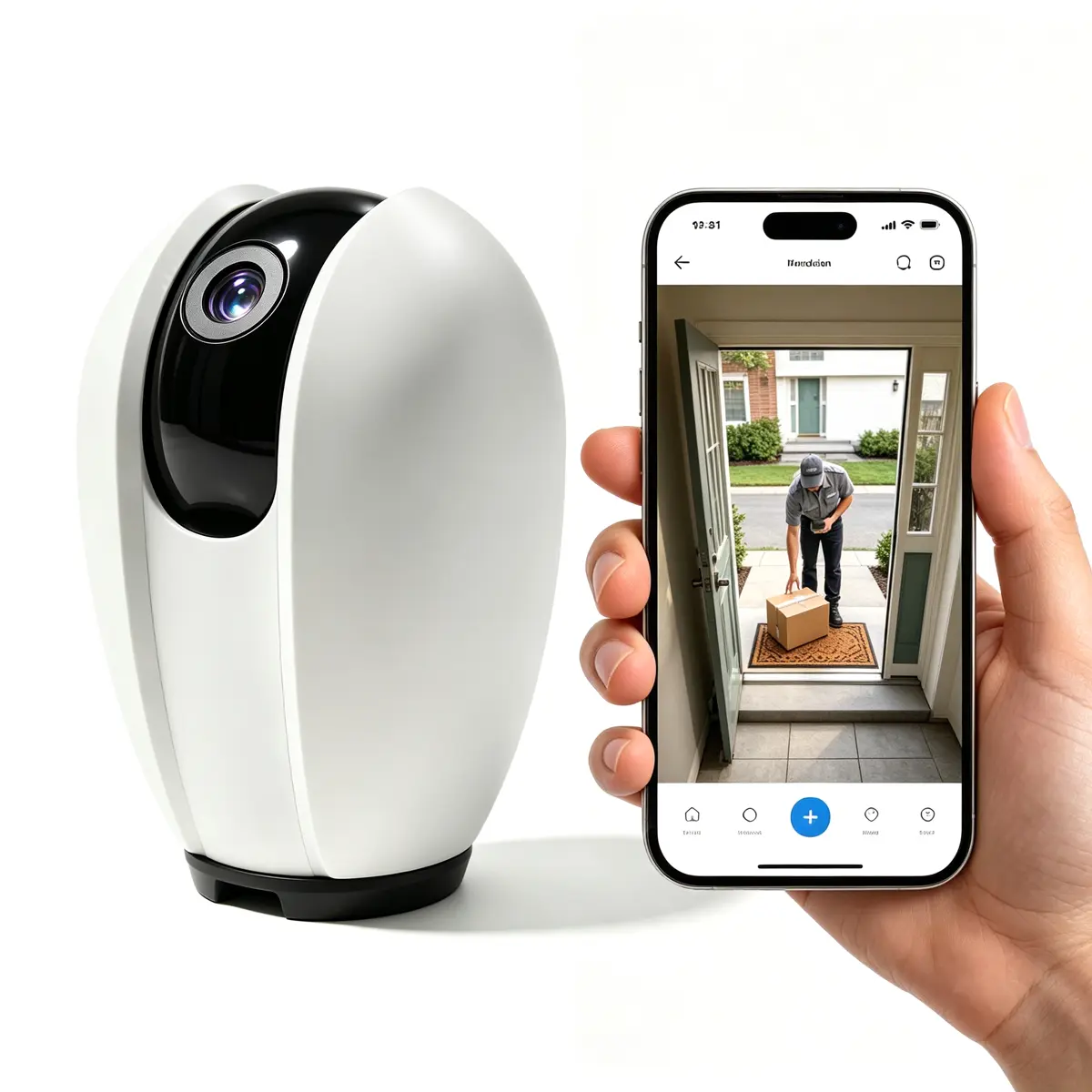 Wireless HD Camera, 360° Rotation, Night Vision, 2‑Way Talk, Motion Alert, SD & Cloud Storage.