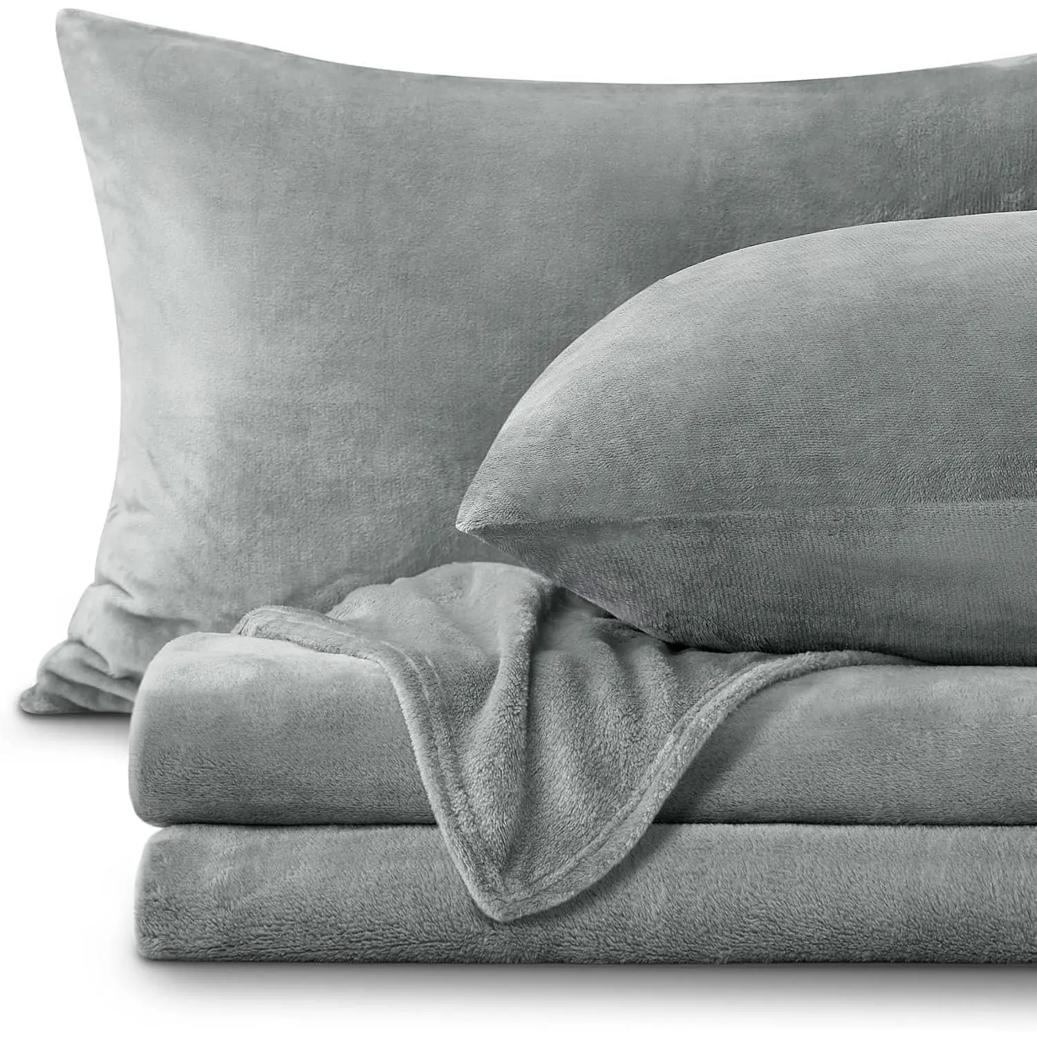 Flannel Sheets Full Size Grey - Super Soft Fleece Sheets Set Fluffy Extra Plush, 4 Piece(Include Fitted Sheet, Flat Sheet, 2 Pillowcases)