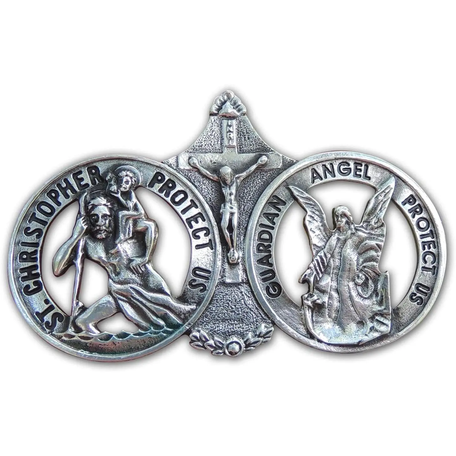 Saint Christopher and Guardian Angel Visor Clip, Christian  Accessory for  Drivers, 3 Inches, by
