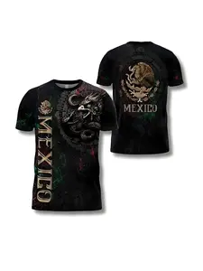 Mexico Aztec Warrior 3D All-Over Print T-Shirt, Casual Streetwear Long Slim-Fitting Top, Unlined Plain Surface, No Collar, All Seasons Clothing