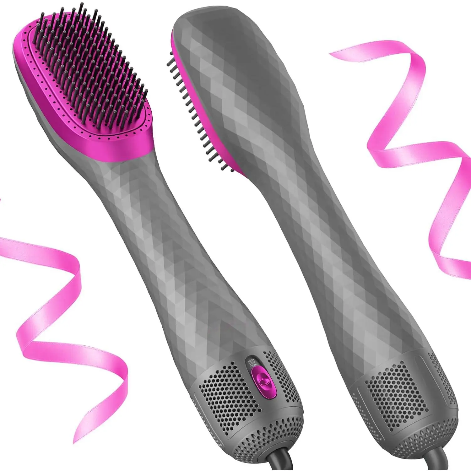 3-in-1 Negative Ionic Hot Air Brush, 1200W Hair Dryer & Straightener, 1-Step Styler for Drying, Smoothing (Gray)