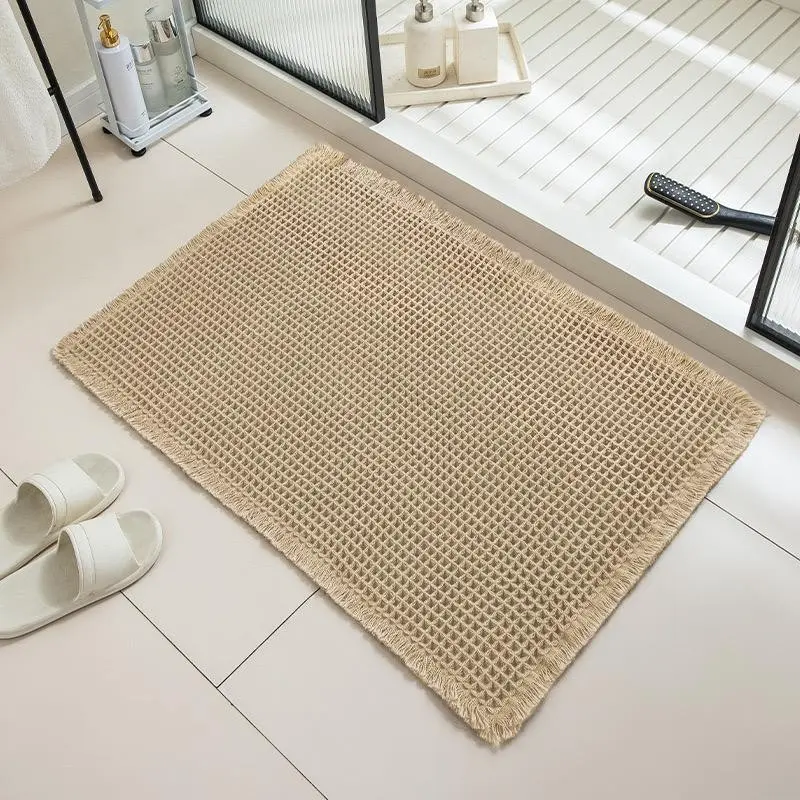 Non-Slip Waffle Bath Mat, Bathroom Door Mat, Entry Rug, Absorbent Kitchen Mat, Decorative Home Decor Pad, Waterproof Floor Protector