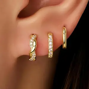 3PCSTwist Huggie Earring Set For Women Fashion Tragus Hoop Earring Bulk Cartilage Piercing Helix Jewelry Lot Lobe Earring Pack