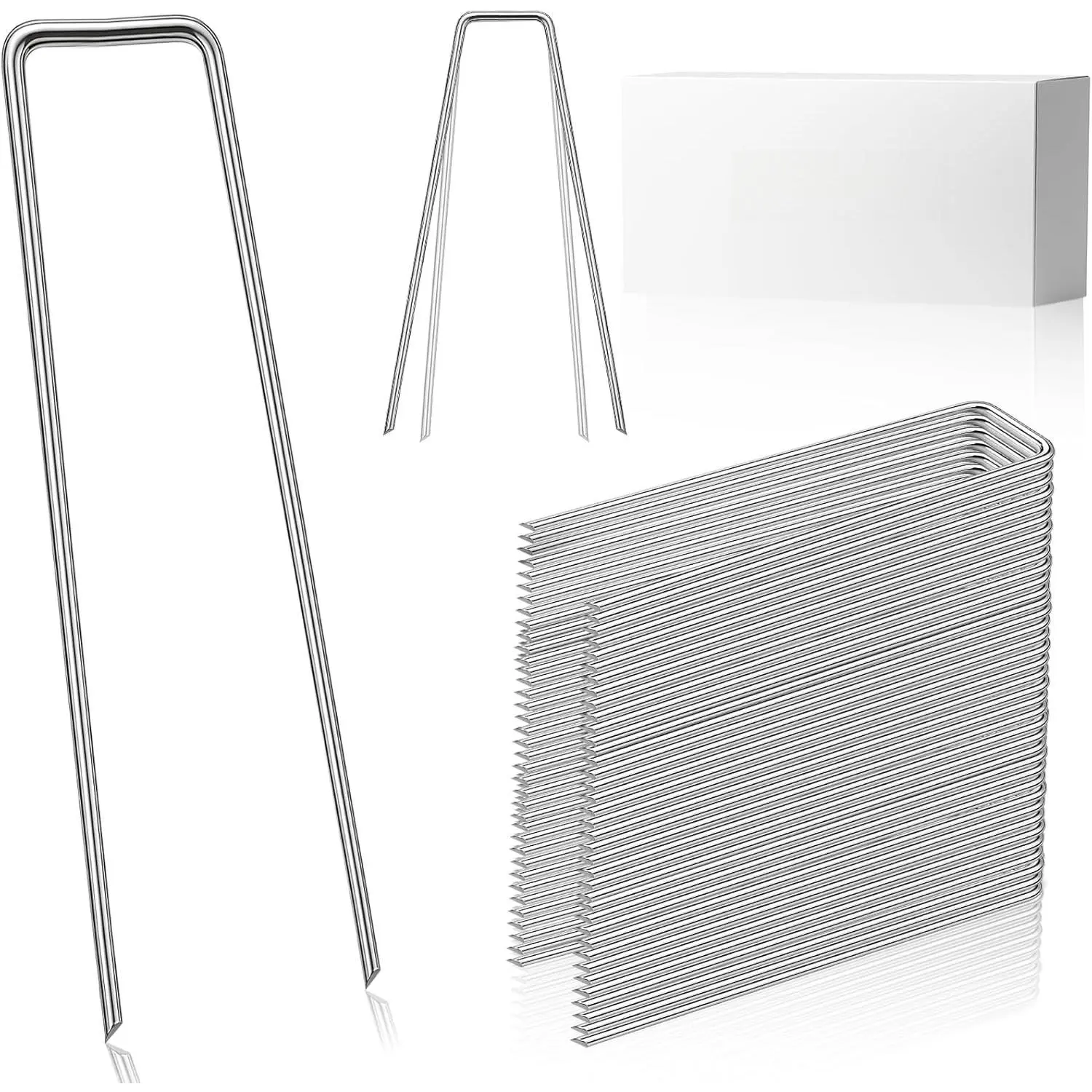 25 count Landscape , 6 Inch Galvanized U-Shaped Pins Stakes, Garden Pins, Lawn & Yard Ground Spikes, Landscaping Fabric Weed Barrier Stakes, Compatible with Garden Cloches