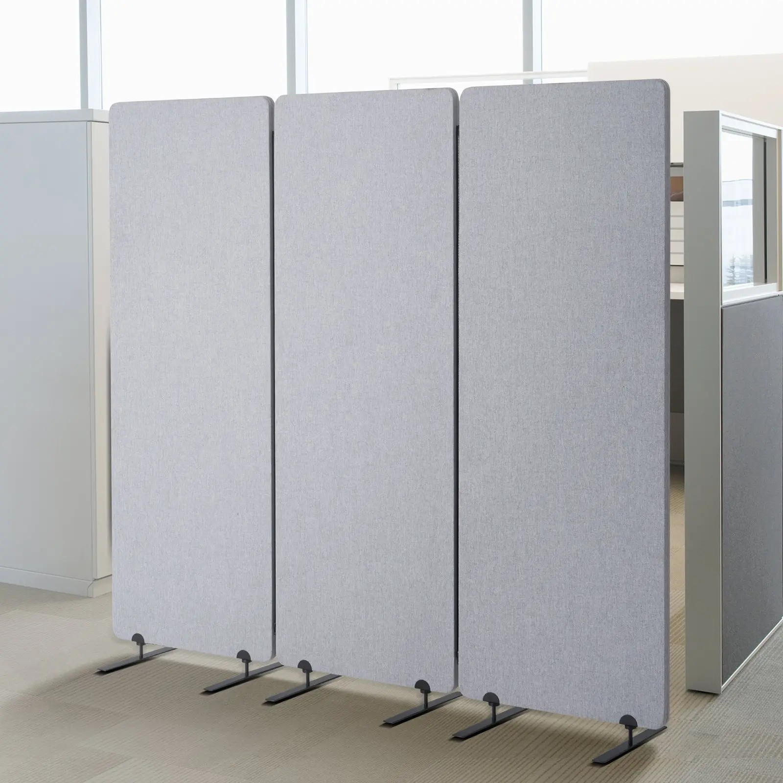 VEVOR 2FT Room Divider, 3 Panel PET Polyester Soundproof Room Screen, Folding Privacy Divider Portable Partition Divider for Room Separation, Freestanding Room Partitions for Office Study, Grey