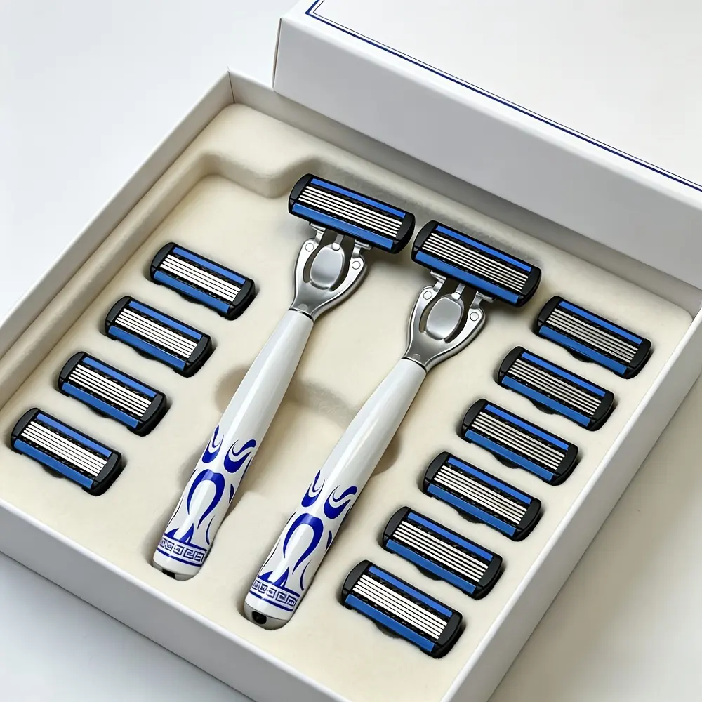 High-quality men's razor, 6-layer blades, replaceable multi-blade combinations, is an essential choice for shaving beards. Ergonomic handle, super smooth shaving experience men's facial razor [no packaging box]