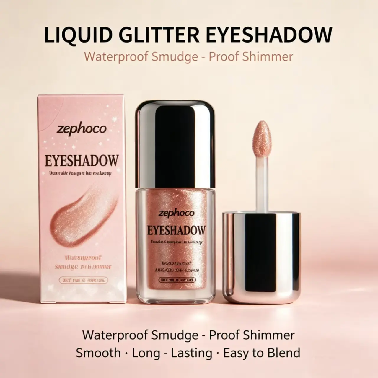 Zephoco Nude Pink Glitter Liquid Eye Shadow, Smooth Micro Pearl Shimmer Dust-Free Fast Drying Sweat Resistant All-Day Stay Sparkle Eye Highlight Cosmetic
