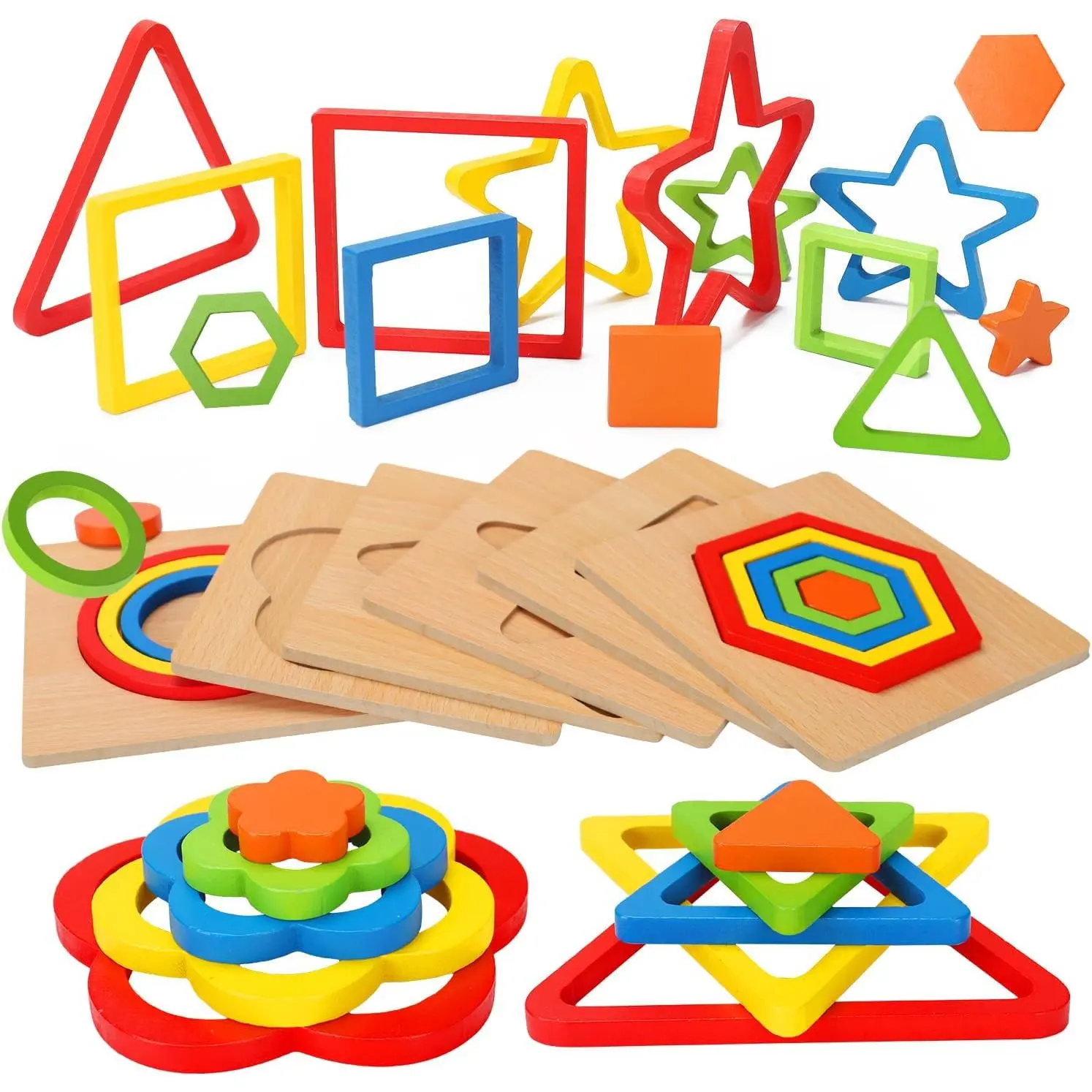 Toddler Puzzles Montessori Toy Wooden Shape Sorting Puzzle Sensory Toy Toddler Activities Preschool Learning Educational Autistic Developmental 1 2 3 Year Old Girl Boy 1-3 Dementia Game Giftfidget toys