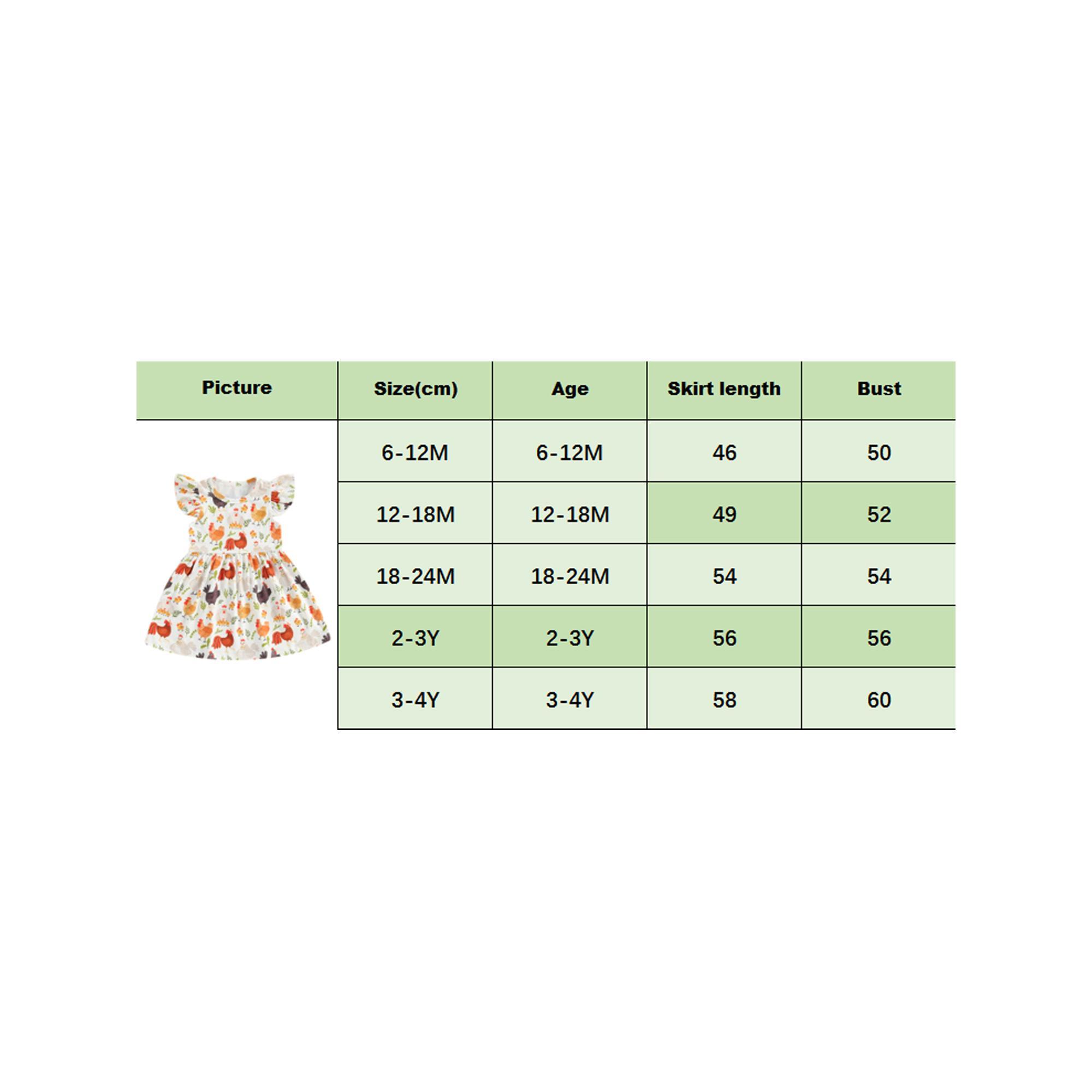 Toddler Baby Girl Summer Dress Rooster Hen Print Fly Sleeve Dress Casual Crew Neck A Line Sundress Farm Baby Clothes