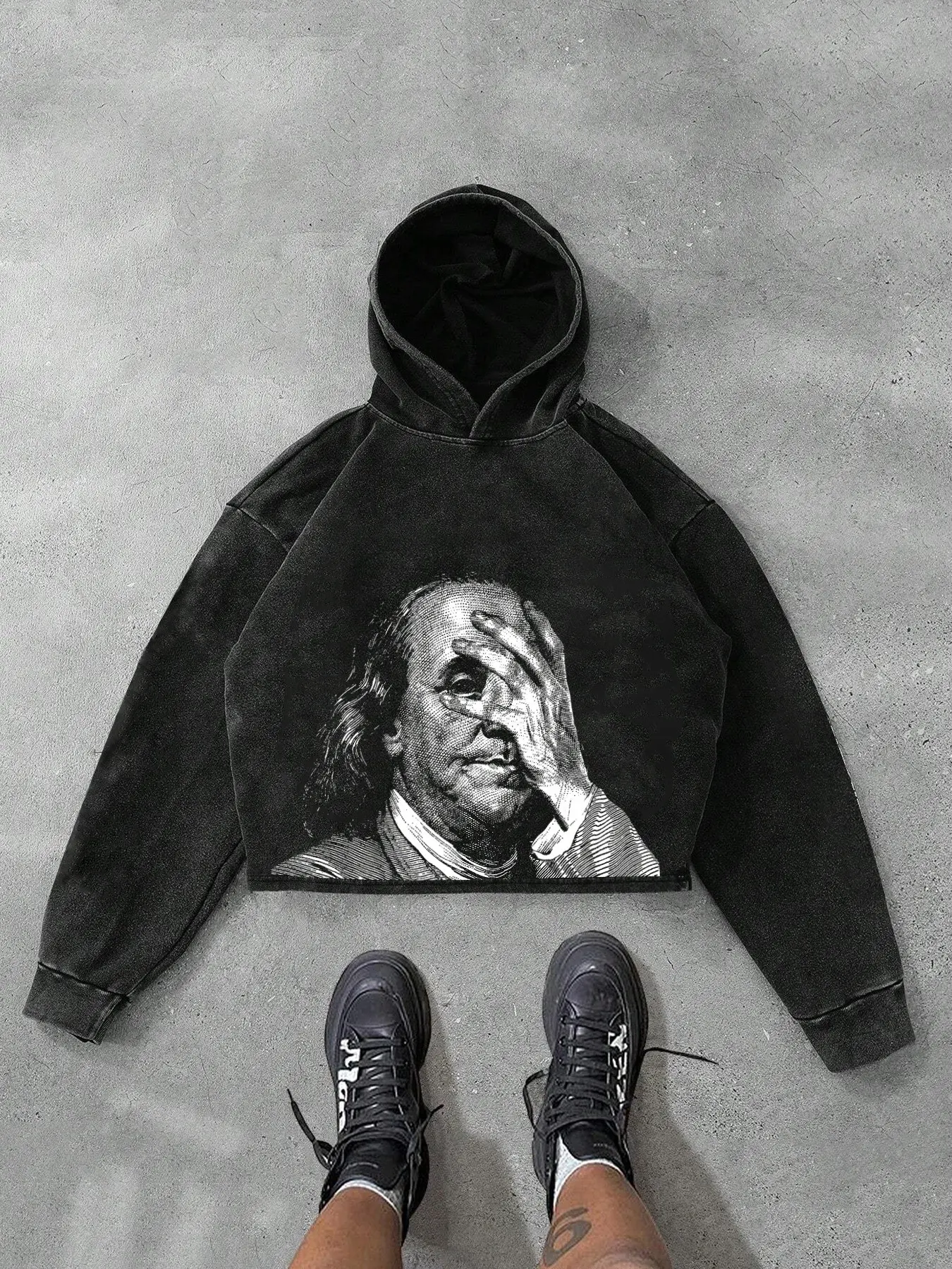 Men's Streetwear Hoodie, Cool Style Large Print Portrait, Casual Loose-Fit Jumper, All Seasons Fashion, Random Print Design
