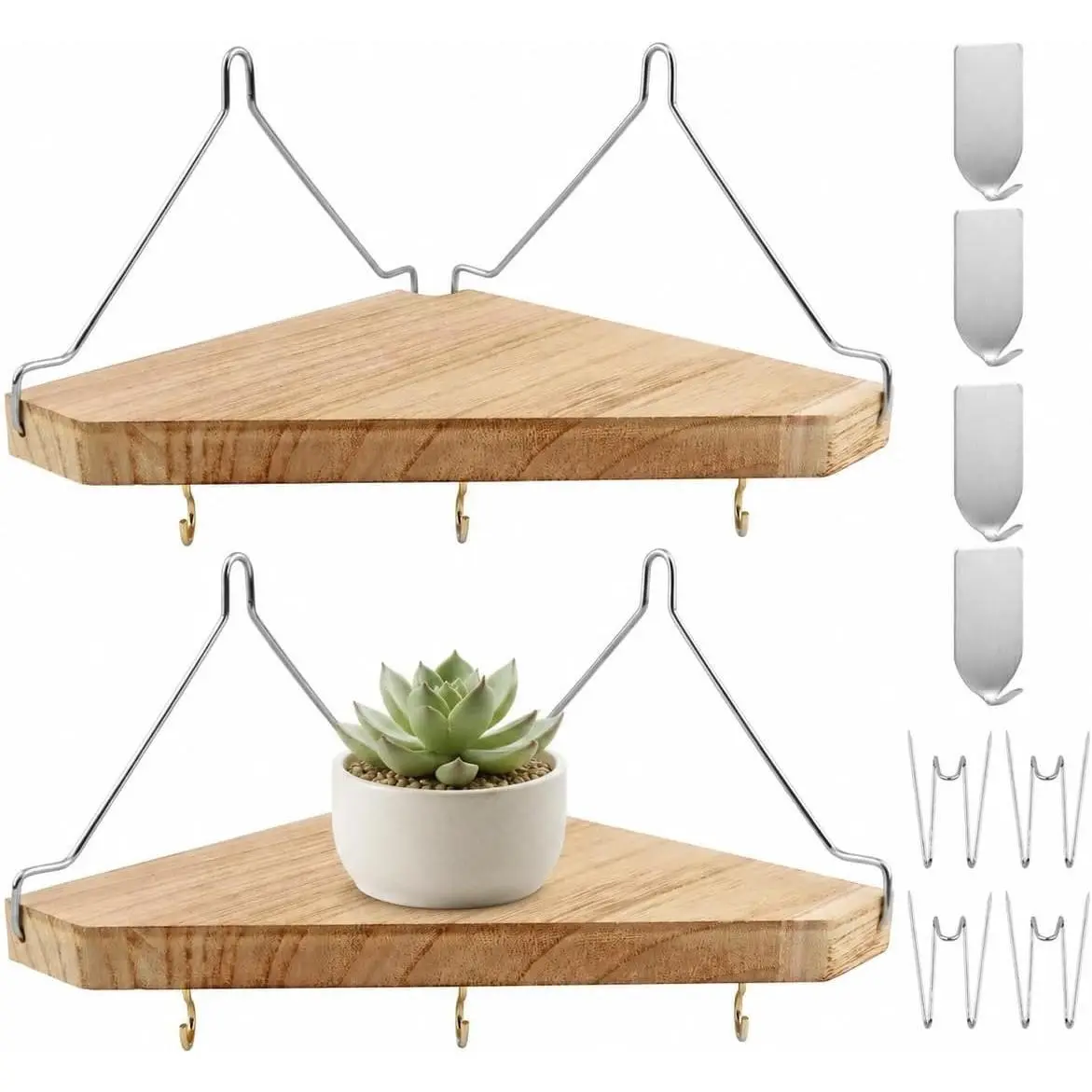 Fabric & Wooden Triangular Wall Cubicle Corner Shelf with Hooks and Hangers, Cubicle Organizer Storage Partition Shelf for Office Dorm Apartment